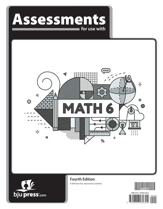 BJU Press Math 6 Assessments (Tests), 4th Edition– R.O.C.K. Solid Home School Books