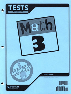 BJU Press Math 3 Tests Answer Key, 3rd Edition