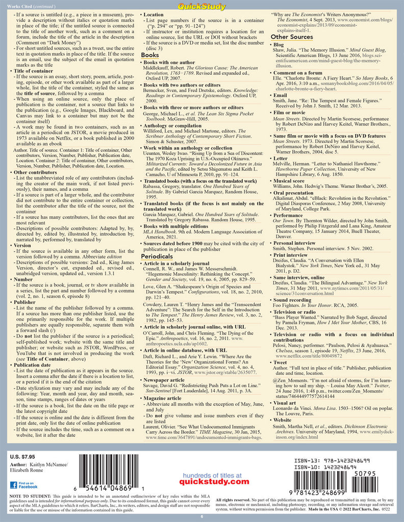 Quick Study MLA Guidelines | R.O.C.K. Solid Home School Books