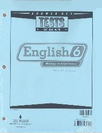 BJU Press English 6 Tests Answer Key, 2nd Edition