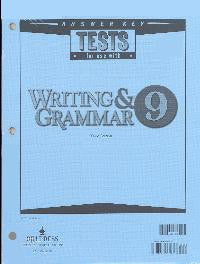 BJU Press Writing & Grammar 9 Tests Answer Key (3rd ed.)