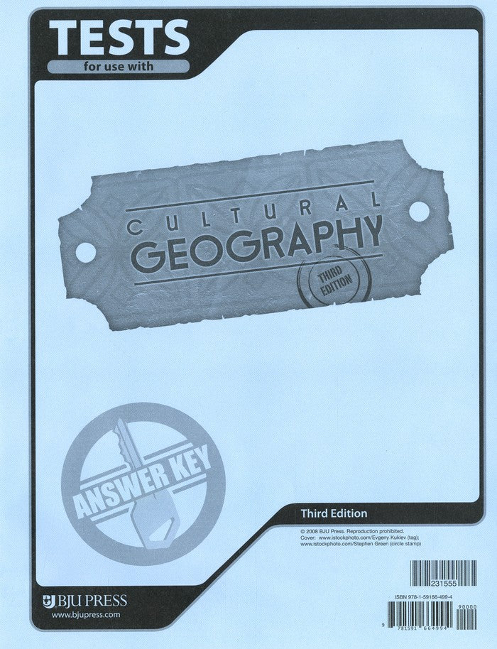 BJU Press Cultural Geography Test Answer Key, 4th Edition