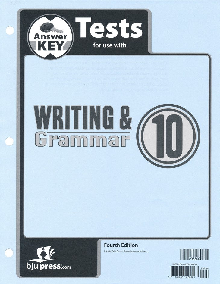 BJU Press Writing & Grammar 10 Test Answer Key, 4th Edition
