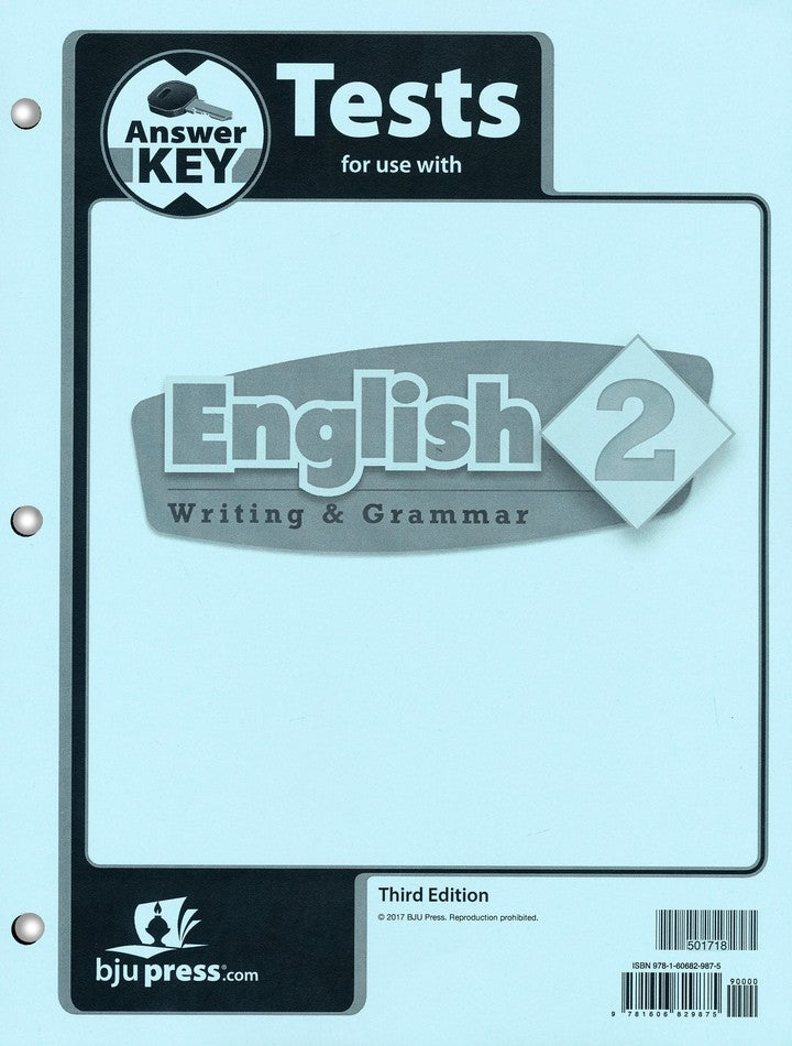 BJU Press English 2 Test Answer Key, 3rd Edition