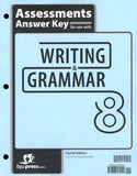 BJU Press Writing & Grammar 8 Assessments Answer Key, 4th Edition (Tests Answer Key)