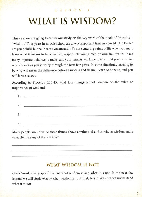 Wise Up: Wisdom in Proverbs Student Manual (Grades 6-8) | R.O.C.K ...