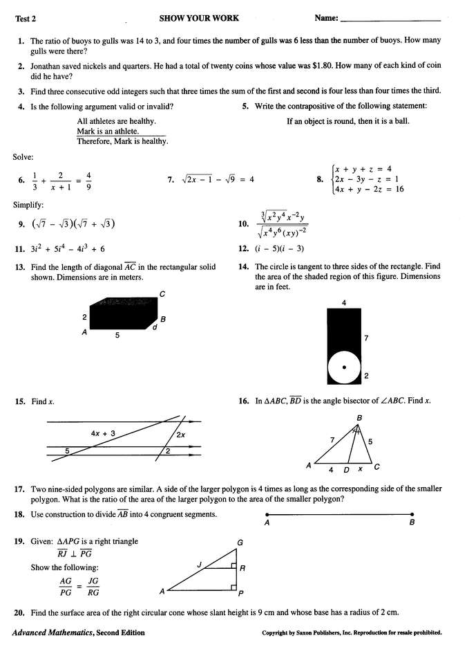 Saxon math advanced math extra test 2nd edition r o c k solid home
