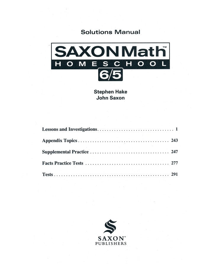 Saxon Math 65 Solutions Manual, 3rd Edition– R.O.C.K. Solid Home School ...