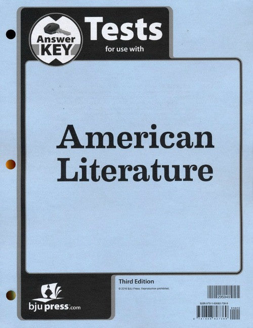 BJU Press American Literature 11 Test Answer Key, 3rd Edition