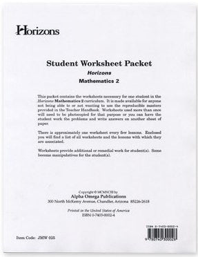 Horizons Math Second Grade Student Worksheet Packet