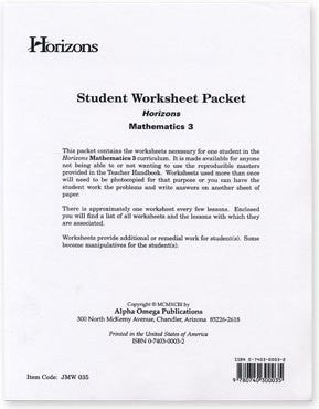 Horizons Math Third Grade Student Worksheet Packet
