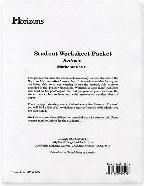 Horizons Math Fifth Grade Student Worksheet Packet