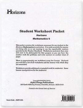 Horizons Math Fifth Grade Student Worksheet Packet