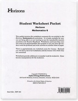 Horizons Math Sixth Grade Student Worksheet Packet