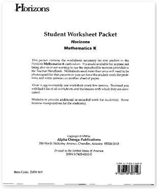 Horizons Math Kindergarten Student Worksheet Packet