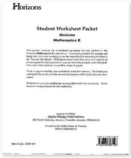 Horizons Math Kindergarten Student Worksheet Packet